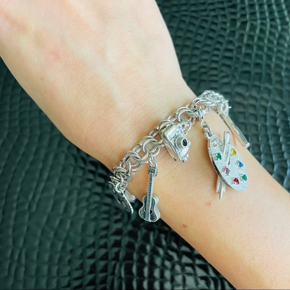 Sterling Silver Bracelet W/ 9 Charms by Danecraft, Monet, Wells SPORTS A… - Picture 8 of 10